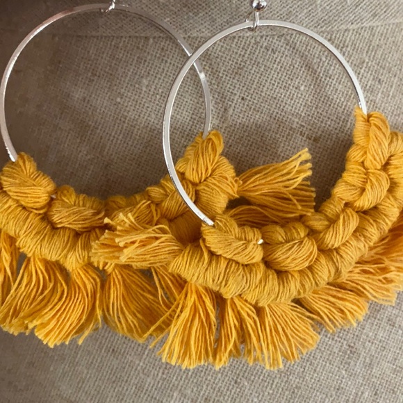 Mustard Yellow Boho Macrame Fringe Earrings - Picture 2 of 2